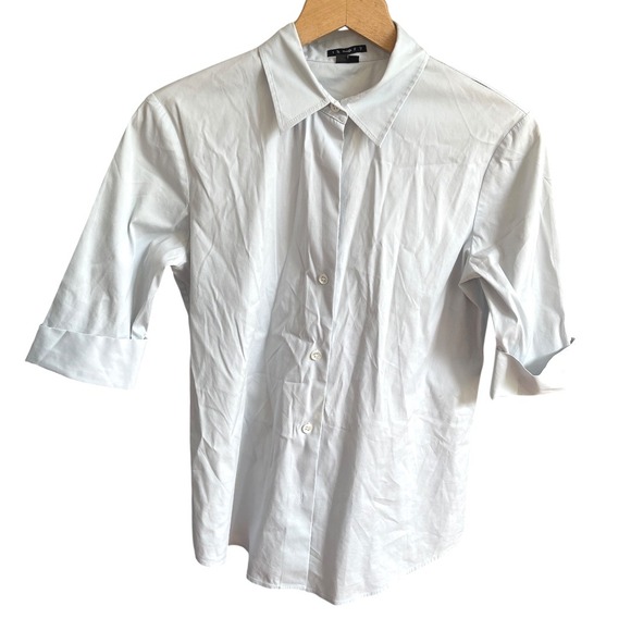 Theory Tops - Theory Brit White Button‎ Down  3/4 Sleeve Shirt M